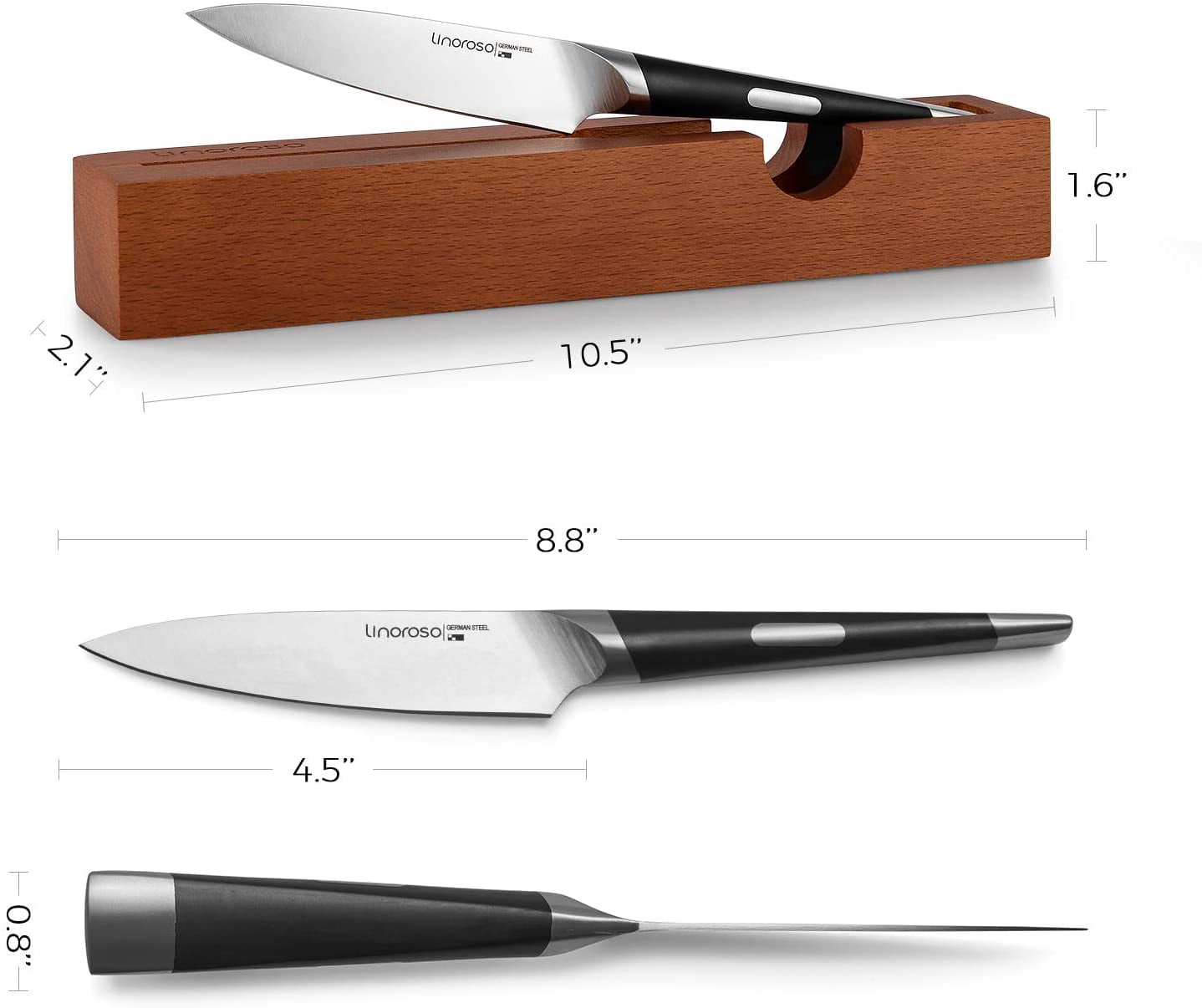 Linoroso 4.5 inch Paring Knife for Kitchen Use, Peeling Knife with In-Drawer Knife Block, High-Carbon Stainless Steel