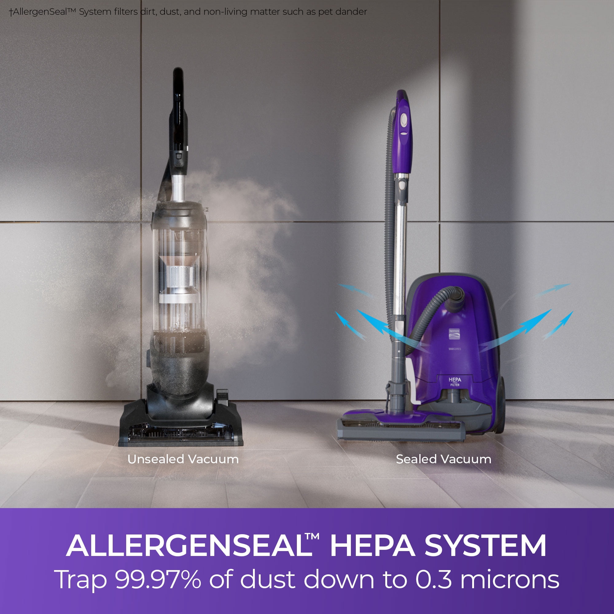 Kenmore 200 Series Canister Vacuum, Bagged, Corded, 25ft Cord, 2 Motor Deep Clean System, AllergenSeal HEPA Filter, Auto Cord Rewind, Carpet and Hard Floors, BC3002