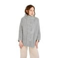 thumbnail image 2 of SAOL 100% Merino Wool Cable Knit Ladies Poncho Sweater (Grey), 2 of 4