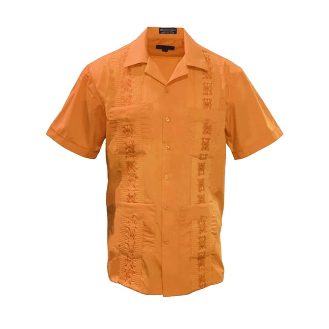 Gravity Threads Chemise d'Été Guayabera pour Homme - Orange - Grand