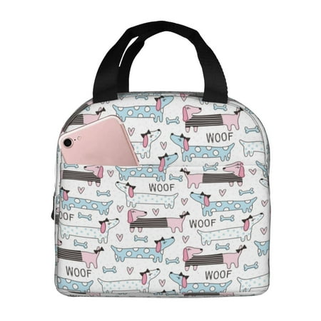 Insulated Lunch Bag for Women Men - Dachshund Dog Puppy Pink Blue Leakproof Cooler Lunch Box for Women Men  Lunch Tote Bags for Work School Picnic Travel