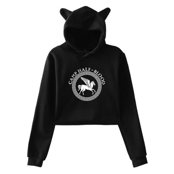 Camp Half-Blood Hoodie Cat Ears Hooded Sweatshirts Long Sleeve Crop Top Women's Clothes