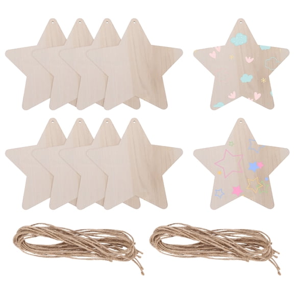 Uxcell 10Pcs 7" Wooden Star Ornaments & Rope for Art Crafts DIY