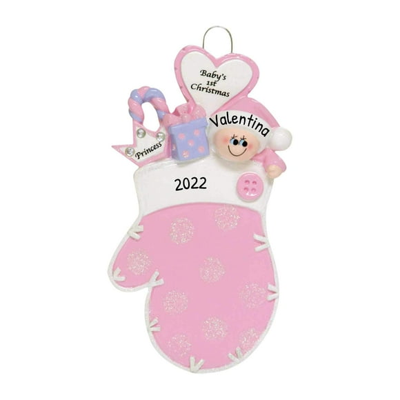 Personalized Baby's First Christmas Ornament 2022 - My First Christmas Ornament 2022 - Baby Girl Mitten Ornament, Baby Glove 1st Christmas Baby Ornament 2022 - Free Customization