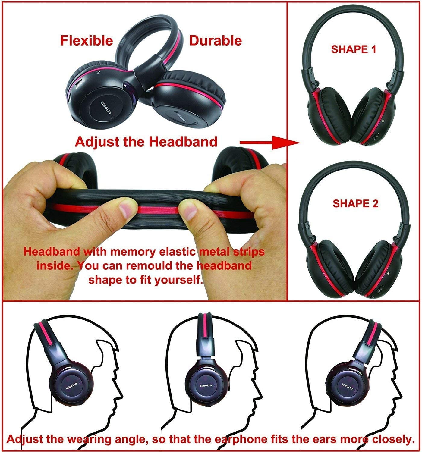 SIMOLIO 2 Pack of IR Headphones for Car DVD, Wireless Uconnect Headphones for Kids Compatible with Honda Odyssey, Chrysler Pacifica, GMC Yukon, Toyota Sienna, Chevy Tahoe, SM-561B2-W (New)