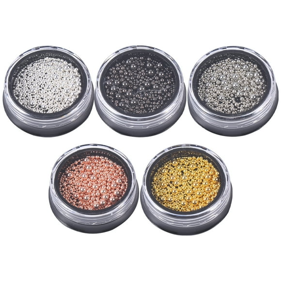 BRIGHTFUFU 5 Sets Nail Metal Beads de acero Nail Art Decorations Manicure Jewelry Kit Nail Art Supplies