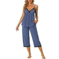 thumbnail image 2 of INSPIRE CHIC Women's Pajama Set Cami Top with Pants Lounge 2 Pcs Sleepwear Knit Waffle 2XL Gray-Blue, 2 of 5