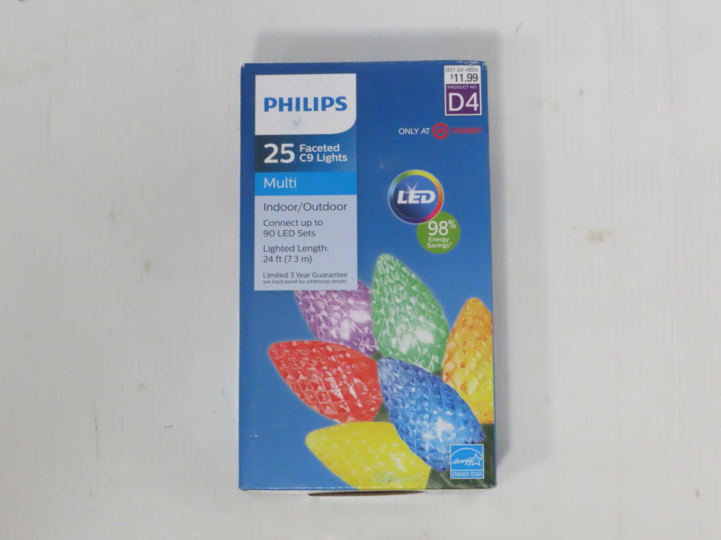 New 25ct Philips LED Faceted C9 Lights Multi-color with White Wire 98% Save 