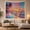 Curved Shoreline, variant on Mediterranean Terrace with Ocean Sunset and Pink Flowers, Romantic Coastal Wall Art for Beach Lovers, Scenic Decor Housewarming Gift, Tapestry Wall Hanging for Living Room and Bedroom