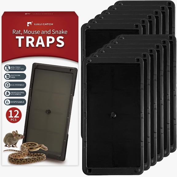 Super Glue Traps 12 Pack for Mice & Snakes, Larger, Heavier Sticky Traps with Non-Toxic Glue. Sticky Mouse Traps Indoor, Easy to Set, Pet Safe Pest Control