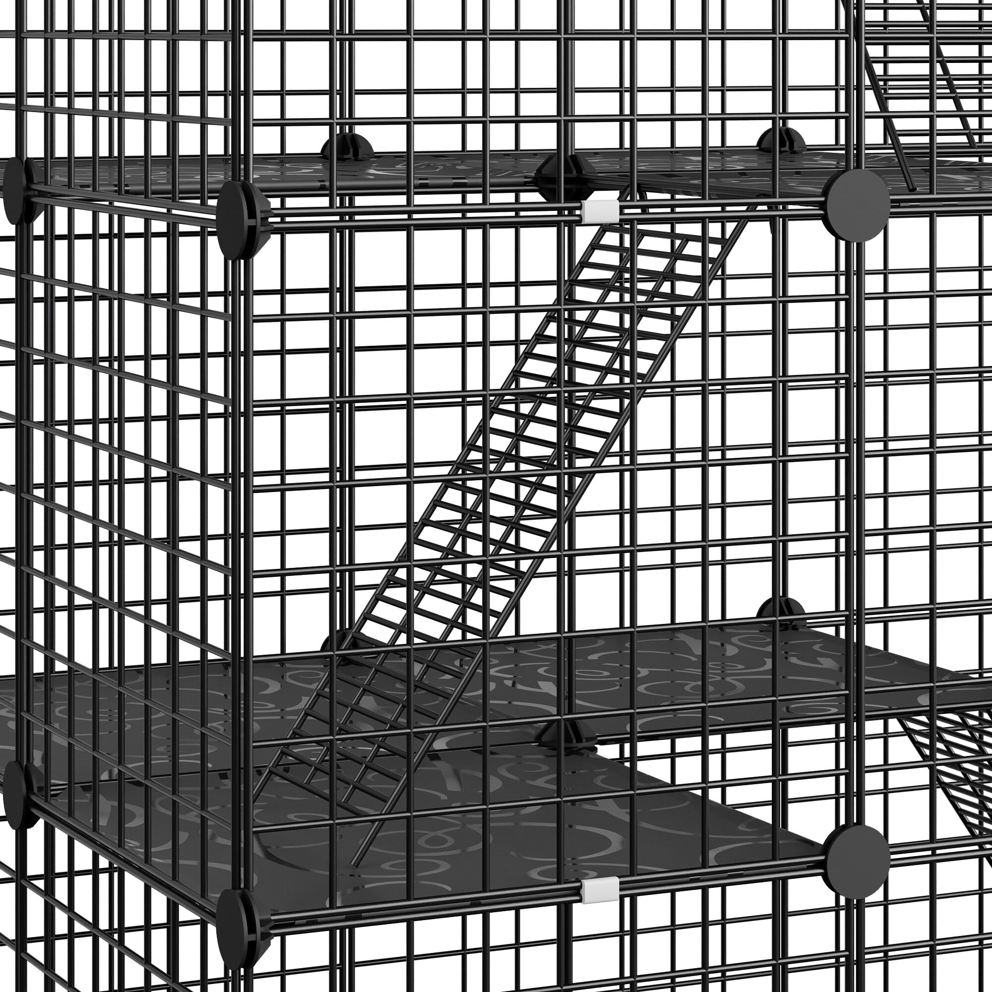ZENSTYLE Pet Cage 4-Tier Pet Enclosure with Hammock Indoor Outdoor Cat Crate Black