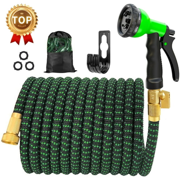 SUNDAN Expandable Garden Hose 25ft No Kink Flexible Water Hoses for Outdoor 25ft Expandable Water Hose with 8-Pattern Spray Nozzle(Black/Green)