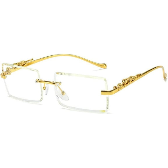 Mewfacos Vintage Rimless Rectangle Women's Sunglasses Fashion Designer Shades Luxury Golden Leopard Frame Sun Glasses UV400