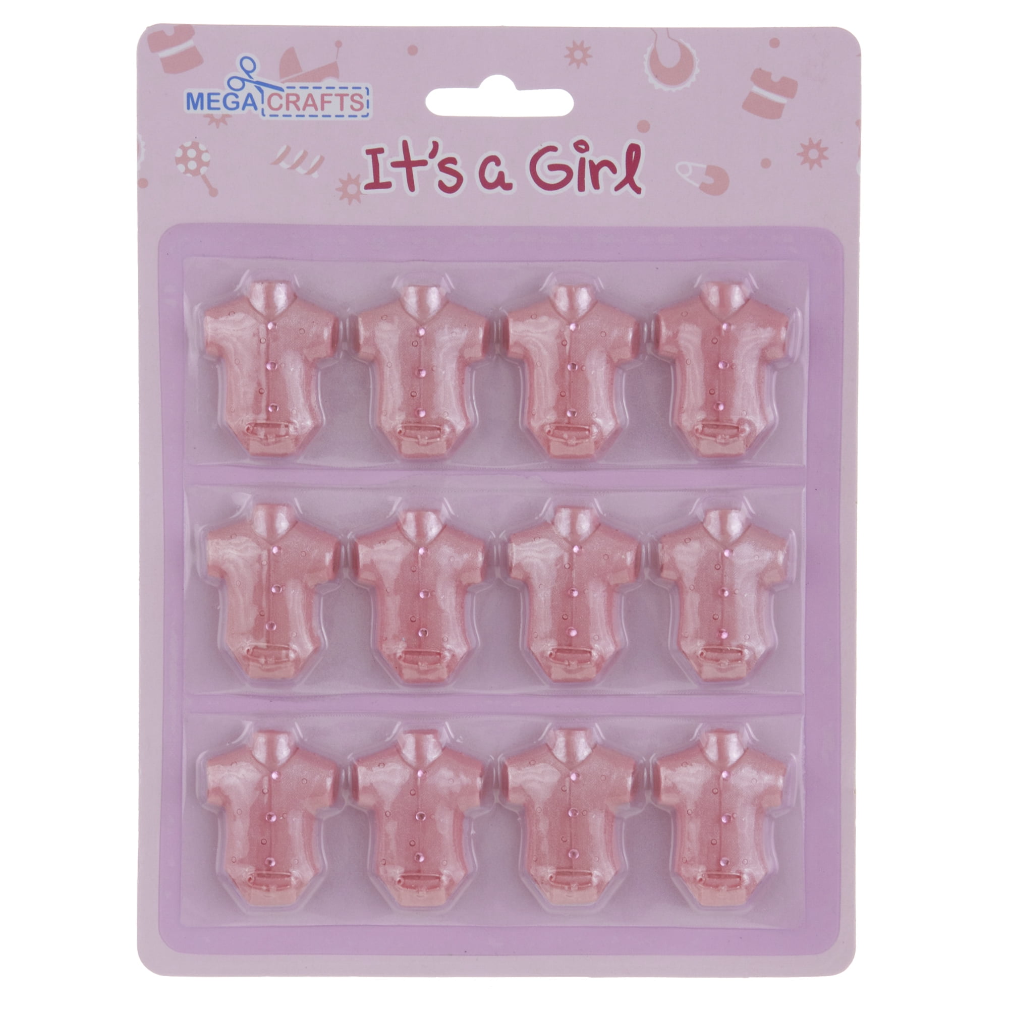 Mega Favors Keepsake Figurine 12 pcs Pink Baby Onesie Poly Resin Embellishments | Awesome Decorations or Party Favors | for Pregnancy Announcements, Gender Reveals, Birthday and Special Celebrations