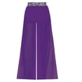 thumbnail image 4 of TiaoBug Kids Girls High Waisted Sequins Side Slit Chiffon Wide Leg Pants Belly Dance Performance Bottoms Purple 8, 4 of 7