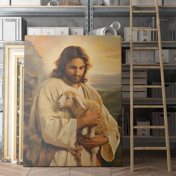 Jesus Christ Holding Lamb Christian Jesus Bible Canvas Wall Art Print