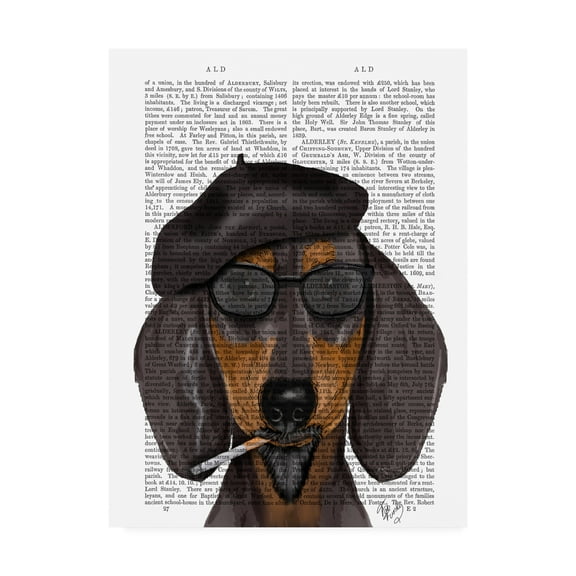 Trademark Fine Art 'Hipster Dachshund, Black and Tan' Canvas Art by Fab Funky
