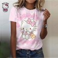thumbnail image 3 of Camiseta de algodón de Hello Kitty para mujer, camiseta de verano con estampado de dibujos animados para mujer, cuello redondo, manga corta, camiseta para mujer, chándal, ropa holgada, 3 of 5