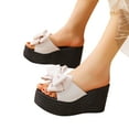 thumbnail image 3 of ZTTD Ladies Fashion Cloth Bow Fish Mouth Platform Wedge Heel Casual Slippers Beige, 3 of 9