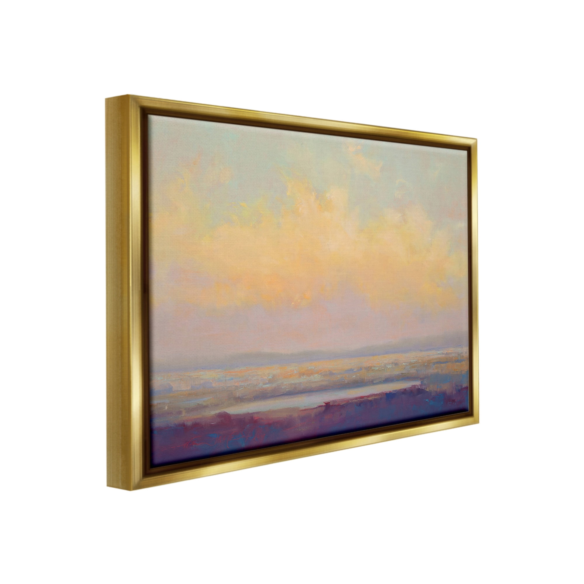 Stupell Industries Abstract Orange Sunset Landscape Painting Gold Floater Framed Canvas Art Print Wall Art, 21 x 17