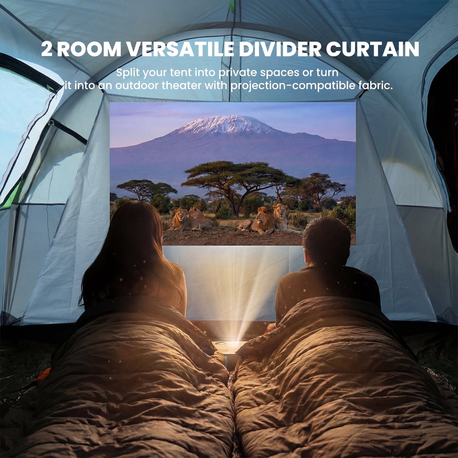 JIOABL 8 Person Camping Tent with Room Divider, Waterproof Polyester, Easy Setup, Portable with Carry Bag, Stakes & Ropes for Outdoor Camping, Gray