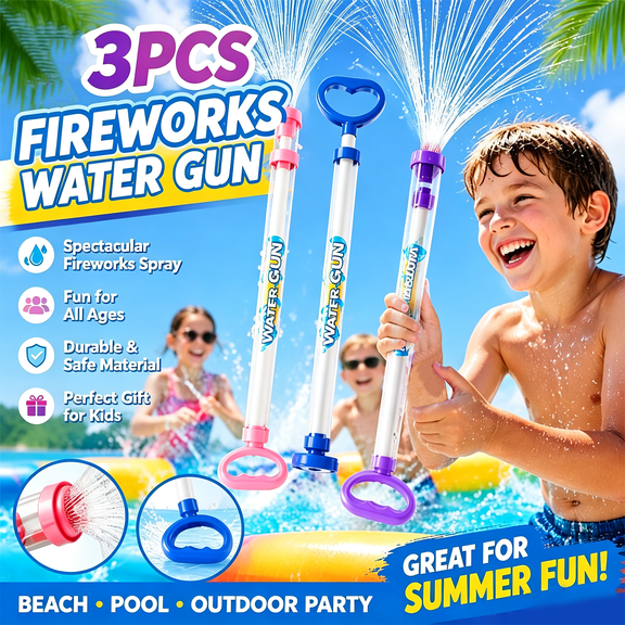 3-Piece Summer Fireworks Water Gun Set, WaterBlasters, Fun Outdoor Water for Pool andBeach Parties, Photo Props and Surprise BirthdayGifts for Kids