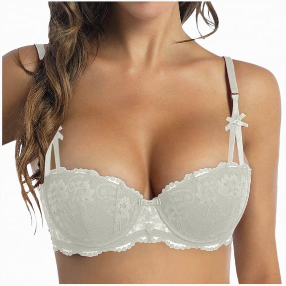 mgoYE Women's Minimizer Unlined Underwire Bra with Lace Embroidery(White,34)