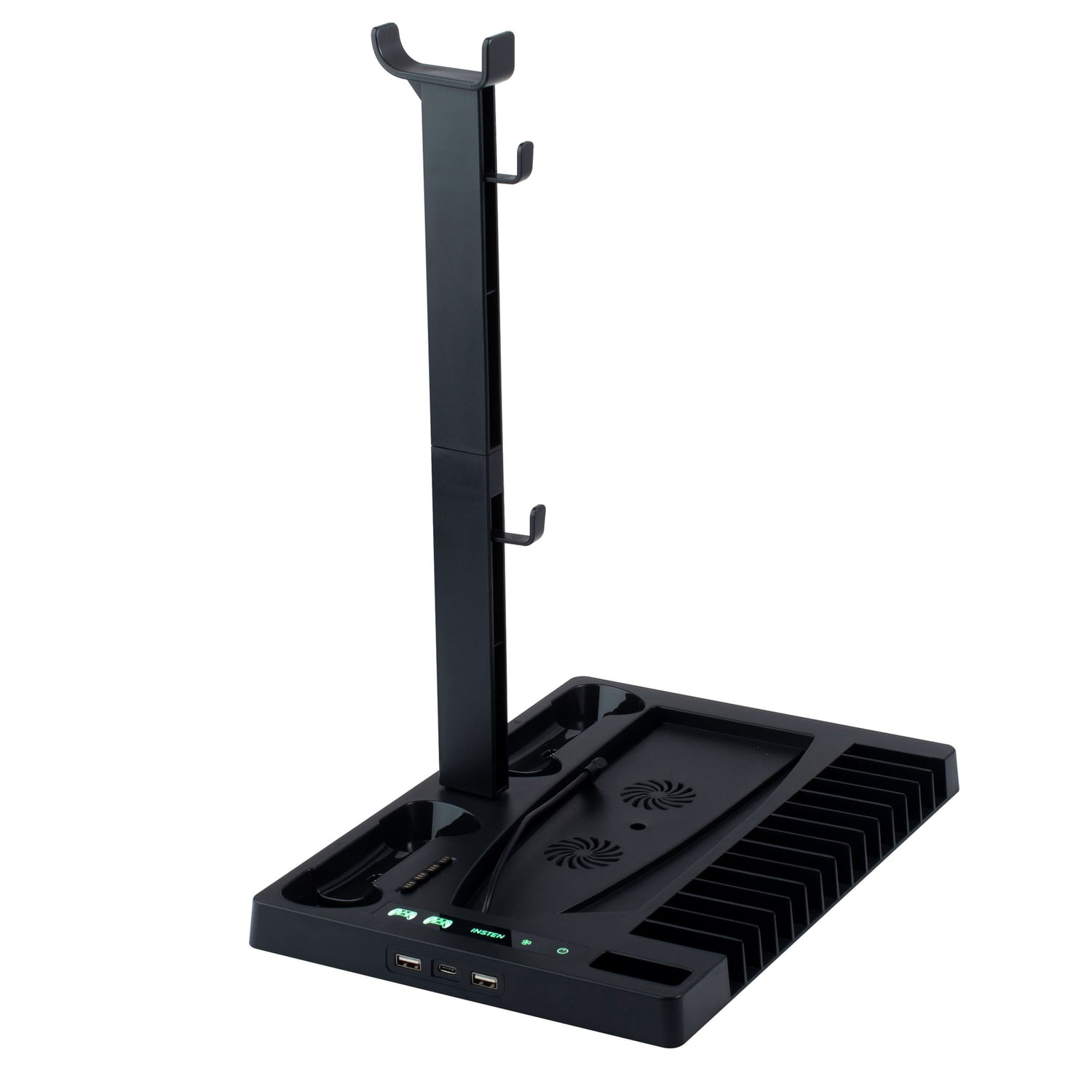 For PS5 Stand and Cooling Station with Dual Controller Charging Dock Charger, Cooling Fan, Headphone Holder, Video Game Storage, USB Hub