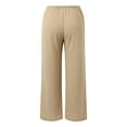 thumbnail image 5 of Zylarhe Women's Pants Women's Casual Straight Leg Pants Drawstring Waist Lightweight Breathable Wide Leg Pants with Pockets Comfortable Pure Color Versatile Outfits for Everyday Wear, 5 of 8