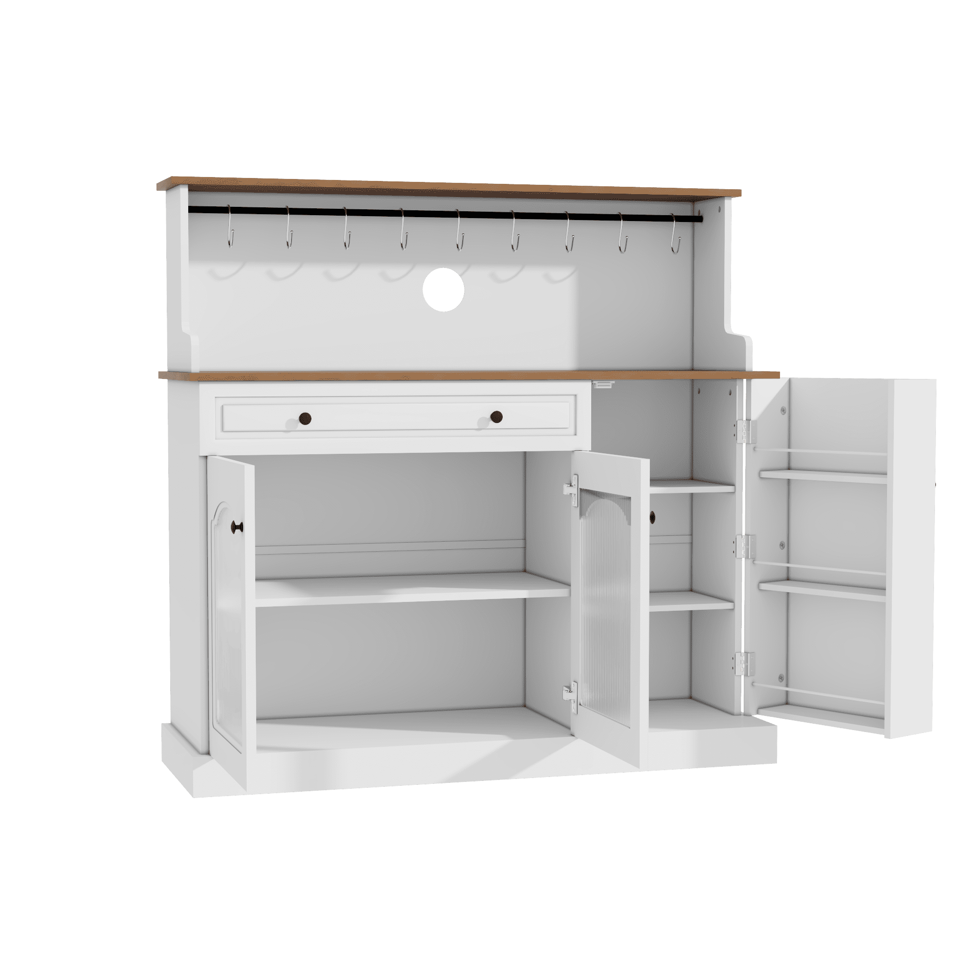 HLR 48" Modern Wood Kitchen Pantry Cabinet, Coffee Bar with Drawer & Microwave Stand, Dining Room, White