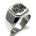 thumbnail image 1 of Stainless Steel Letter M Initial 3D Cube Box Monogram Engraved Engraved Square Flat Top Biker Style Polished Signet Ring, 1 of 1
