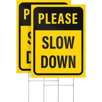 Please Slow Down Yard Signs with H-Frame Stakes, 12" x 16" Corrugated Plastic Please Slow Down Signs for Yard (Pack of 2)