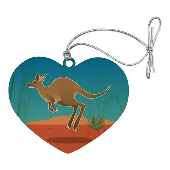 Kangaroo Hopping in the Australian Outback Heart Love Wood Christmas Tree Holiday Ornament