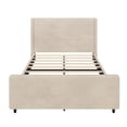 thumbnail image 5 of Queen Size Upholstered Platform Bed, Corduroy Bed Frame with 50.7'' High Wingback Headboard and Solid Wood Slats, No Box Spring Needed, Noise Free, 5 of 7