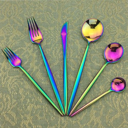Iridescent Kitchenware HTAIGUO 6-Piece Iridescent Rainbow Flatware Set 18/10 Stainless Steel ...