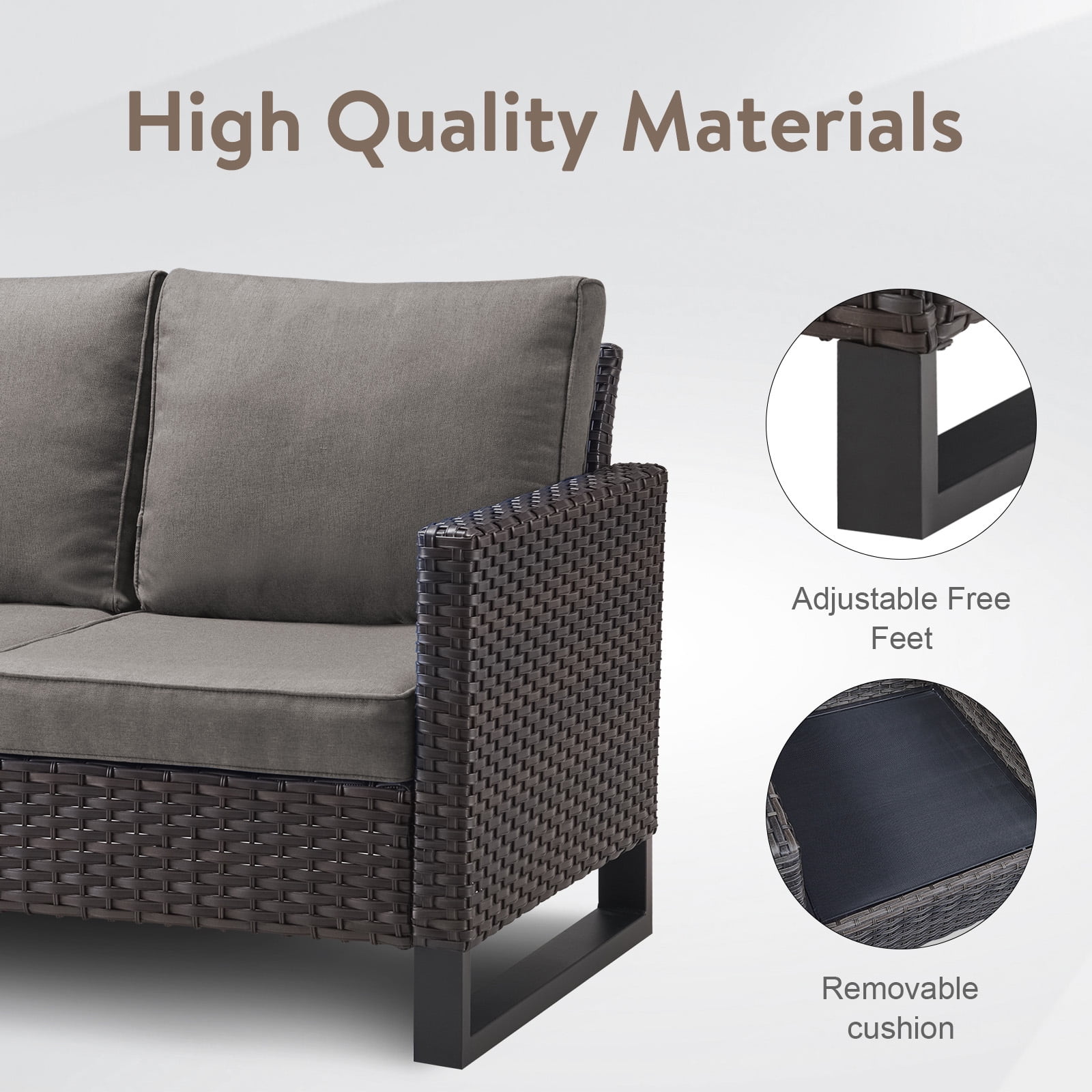 POCASSY Outdoor Furniture Set with Outdoor Sectional Sofa, 102 Inch Width Patio L Shape Sectional Sofa Brown Wicker Rattan Couch for Porch Deck Backyard, Brown/Gray