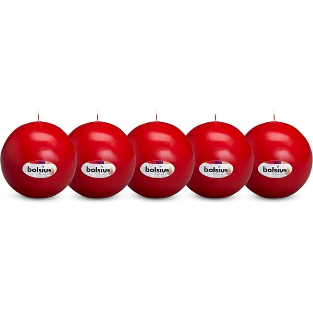 Bolsius 5 Bougies Boule Rouges - Ensemble de Bougies Non Parfumées de 2,75 Pouces - Qualité Européenne Haut de Gamme - Bougie de Souper à Combustion Propre Sans Coulure et Sans Fumée - Parfait pour Mariage, Fête et Occasion Spéciale