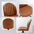 thumbnail image 5 of PU Leather Swivel Office Chair No Wheels, Small Comfy Mid Century Armless Desk Chair, Cute Swivel Vanity Chairs No Wheels for Small Spaces, Bedroom,Living Room,Home Office, Brown, 5 of 16