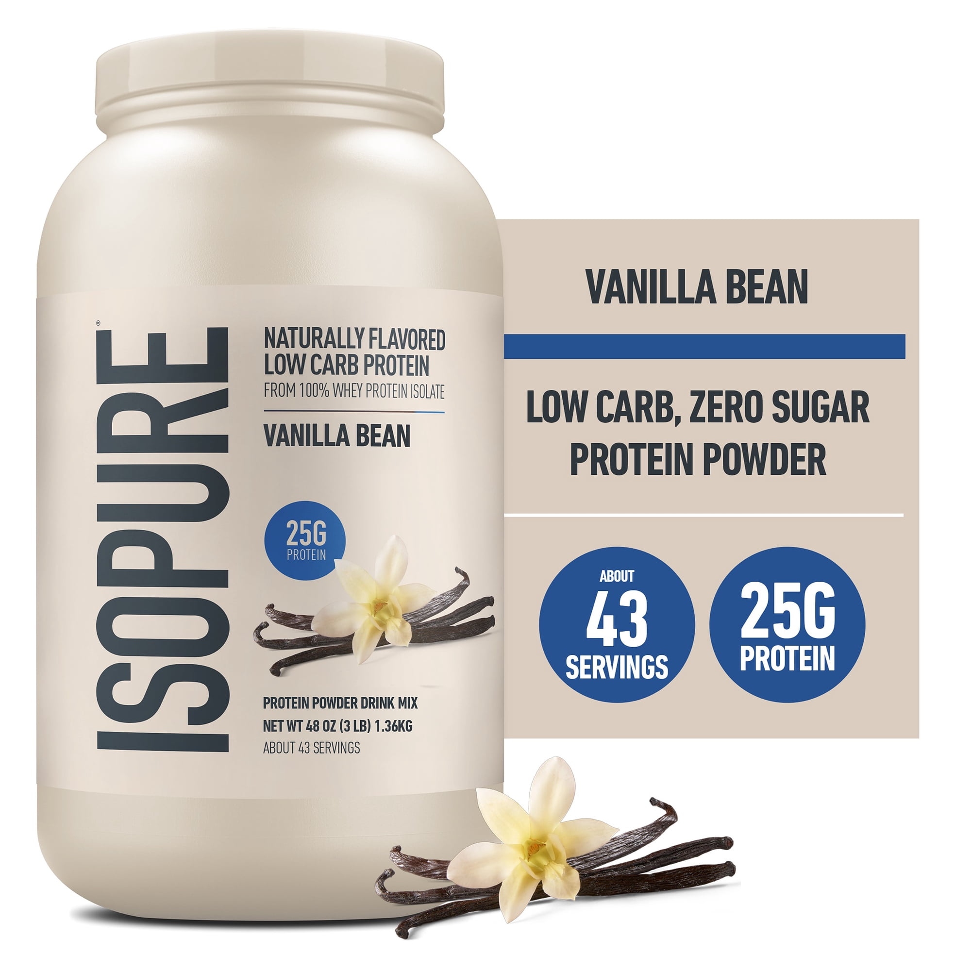 Isopure Low Carb Protein, Naturally Sweetened Vanilla Powder, 3 lb