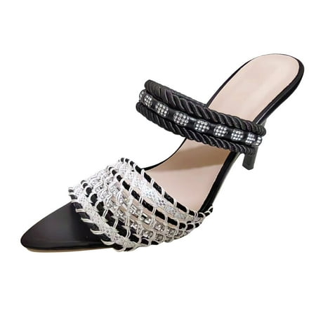 

CBGELRT Womens Sandals Black Tan Sandals for Women Flat Ladies Fashion Summer Color Cloth Knit Rhinestone Decorative Pointed Thin High Heeled Sandals Sandals Women Dressy Summer