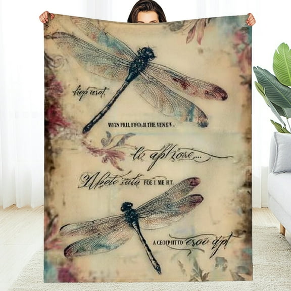 Creowell Inspirational Dragonfly Fairy Throw Blanket, Soft, Lightweight Vintage Flower Spiritual Quote Blankets, Gifts for Women, for Retro Home Living Room Decor 30*40in