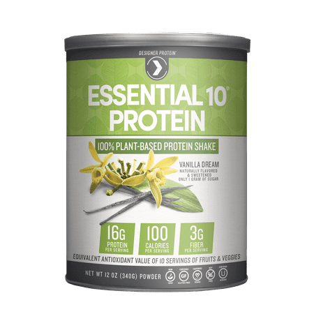Designer Protein Essential 10 100% Plant Based Protein Powder, Vanilla, 16g Protein, 12