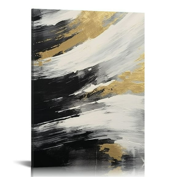 Acheng Black and Gold Abstract Wall Art Black and White Canvas Wall Decor Modern Framed Artwork for Living Room Bedroom Office Décor Ready to Hang 12x16 in