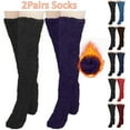 thumbnail image 4 of Lovskoo Women's 2 Pairs High Fuzzy Socks Over Knee Winter Leg Warmers Fleece Slipper Socks for Women Christmas Home Sleeping Navy, 4 of 4