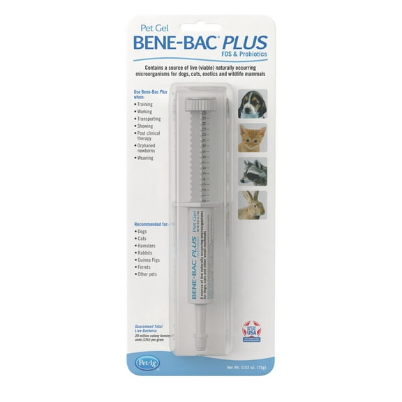 PetAg Bene-Bac Plus Pet Gel - FOS & Probiotics Gel Supplement - 15g Syringe
