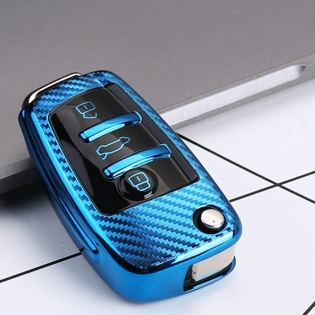 Car Key Fob Cover Case Protector Carbon Fiber Style TPU Remote Car Key Fob Cover Case Shell for Audi A1 A3 Q3 TT