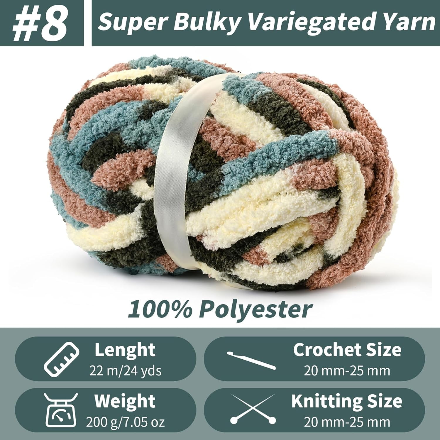 10  Fluffy Chunky Chenille Yarn for Crocheting,  Chunky Blanket Yarn for Hand Knitting, 240yds/70.5oz  Bulky Variegated  Blanket Yarn(Apricpot )