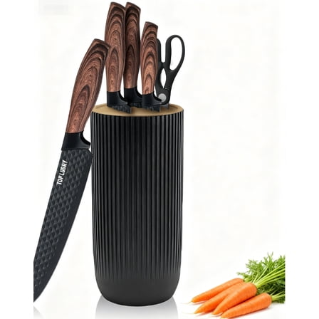Knife Set, LapEasy 6 Piece Black Kitchen Knife Block Set with Universal Knife Block, Anti-Rust Stainless Steel Knives Set, Chef Universal Knife Block Set, Dishwasher Safe, Ergonomical Design