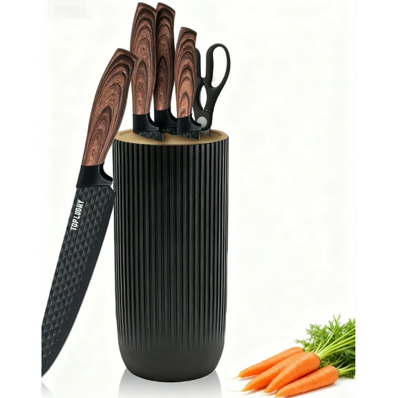 Knife Set, LapEasy 6 Piece Black Kitchen Knife Block Set with Universal Knife Block, Anti-Rust Stainless Steel Knives Set, Chef Universal Knife Block Set, Dishwasher Safe, Ergonomical Design