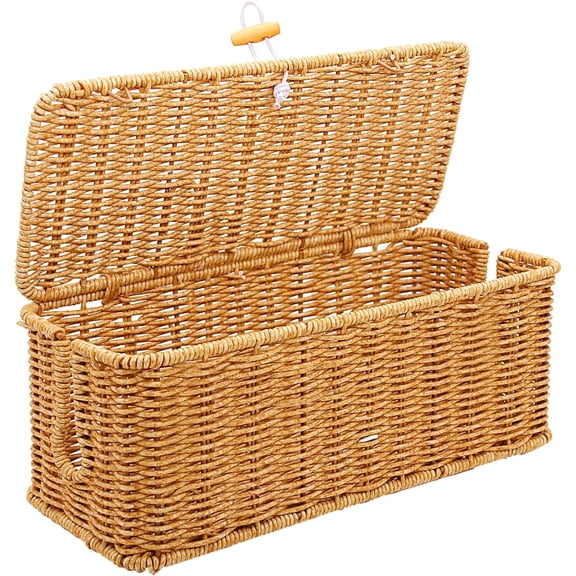 Cable Management Box, Handmade Imitation Rattan Cord Cable Organizer, Open Slots Cords Hider Box Cord Basket Under Desk Cord Organizer for Computer Router USB Hub & Power Strip